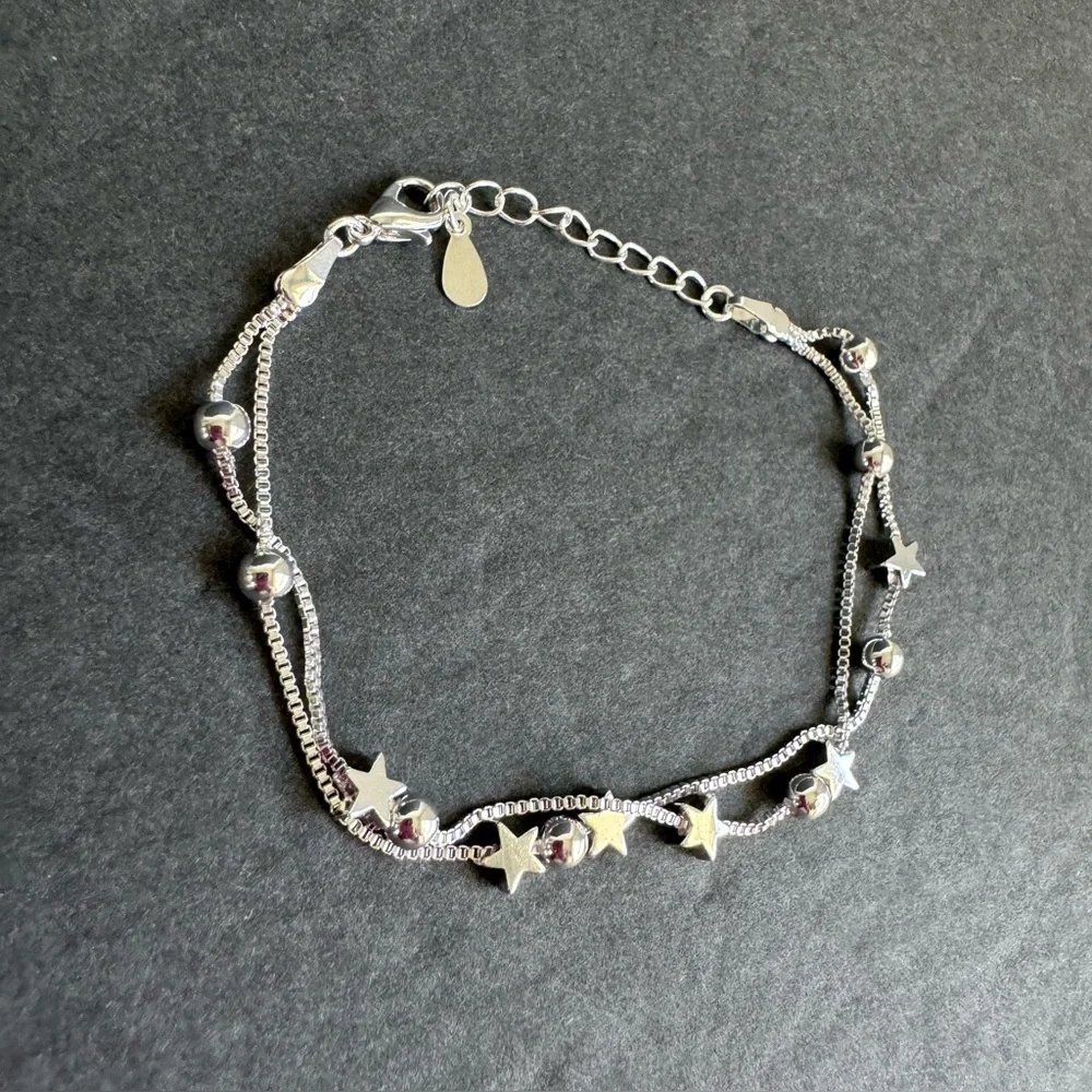 Silver Star Bracelet Celestial Double‎ Chain Dainty Fairycore